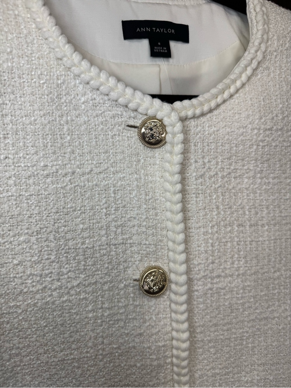 Ann Taylor Cream Bouclé Belted Blazer with Gold Buttons - Picture 3 of 8